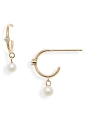 Zoë Chicco Diamond & Pearl Drop Huggie Hoop Earrings in Yellow Gold at Nordstrom