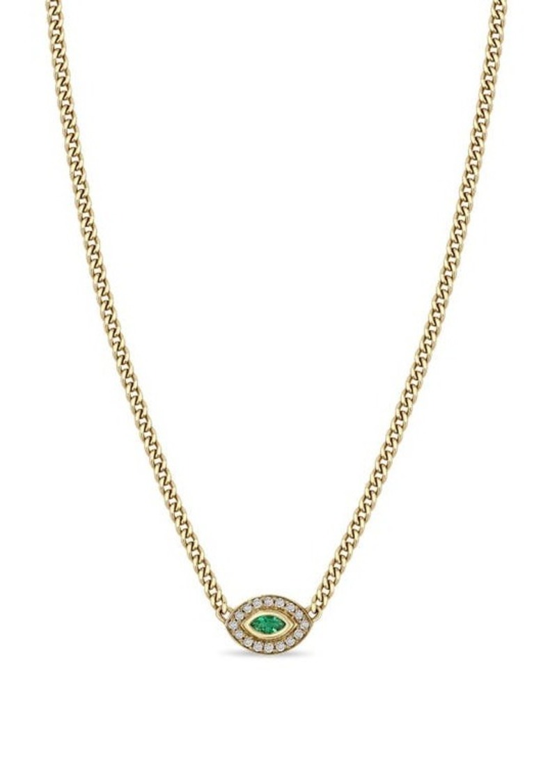 Zoë Chicco Emerald & Diamond Pavé Eye Pendant Necklace