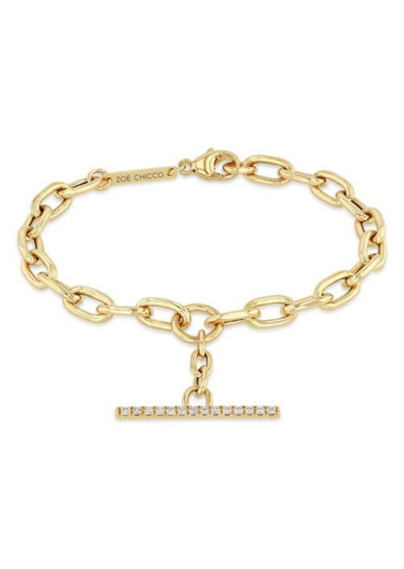 Zoë Chicco Extra Large Square Oval Link Chain Pavé Diamond Toggle Bracelet