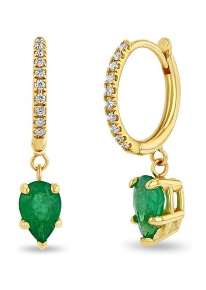 Zoë Chicco Small Diamond Pavé & Emerald Hoop Drop Earrings