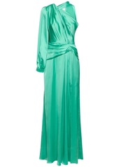 Zuhair Murad Draped Light Satin One-sleeve Long Dress