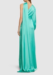 Zuhair Murad Draped Light Satin One-sleeve Long Dress