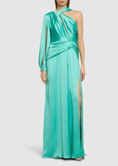 Zuhair Murad Draped Light Satin One-sleeve Long Dress