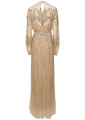 Zuhair Murad Embellished Tulle V Neck Long Dress