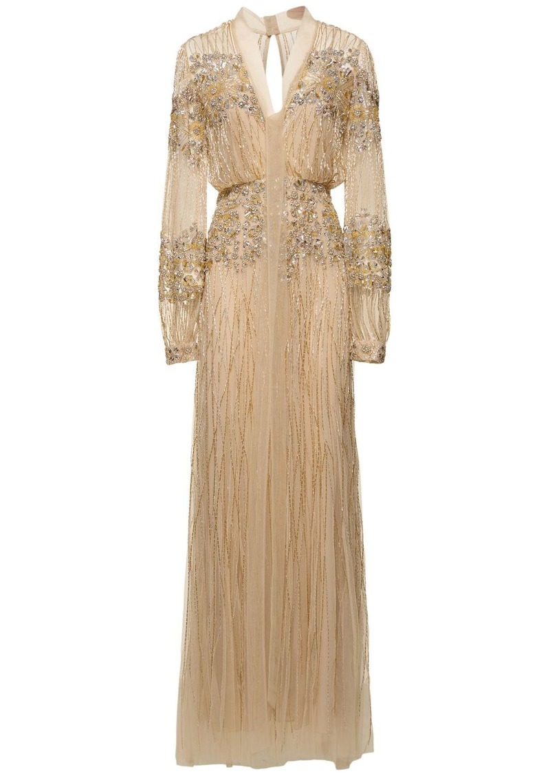 Zuhair Murad Embellished Tulle V Neck Long Dress