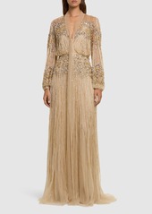 Zuhair Murad Embellished Tulle V Neck Long Dress