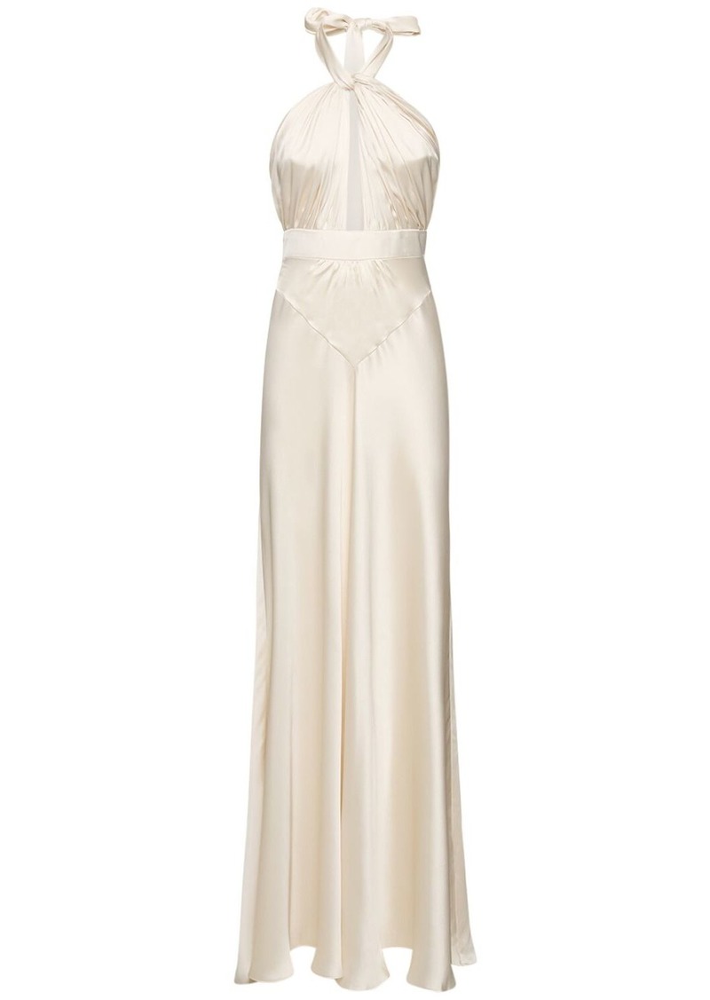 Zuhair Murad Light Satin Crossed Neckline Long Dress