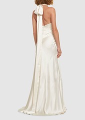 Zuhair Murad Light Satin Crossed Neckline Long Dress