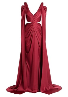 Zuhair Murad Ruched Satin Cape Gown