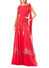 Zuhair Murad Sleeveless Cady Lace Inset Bow Gown