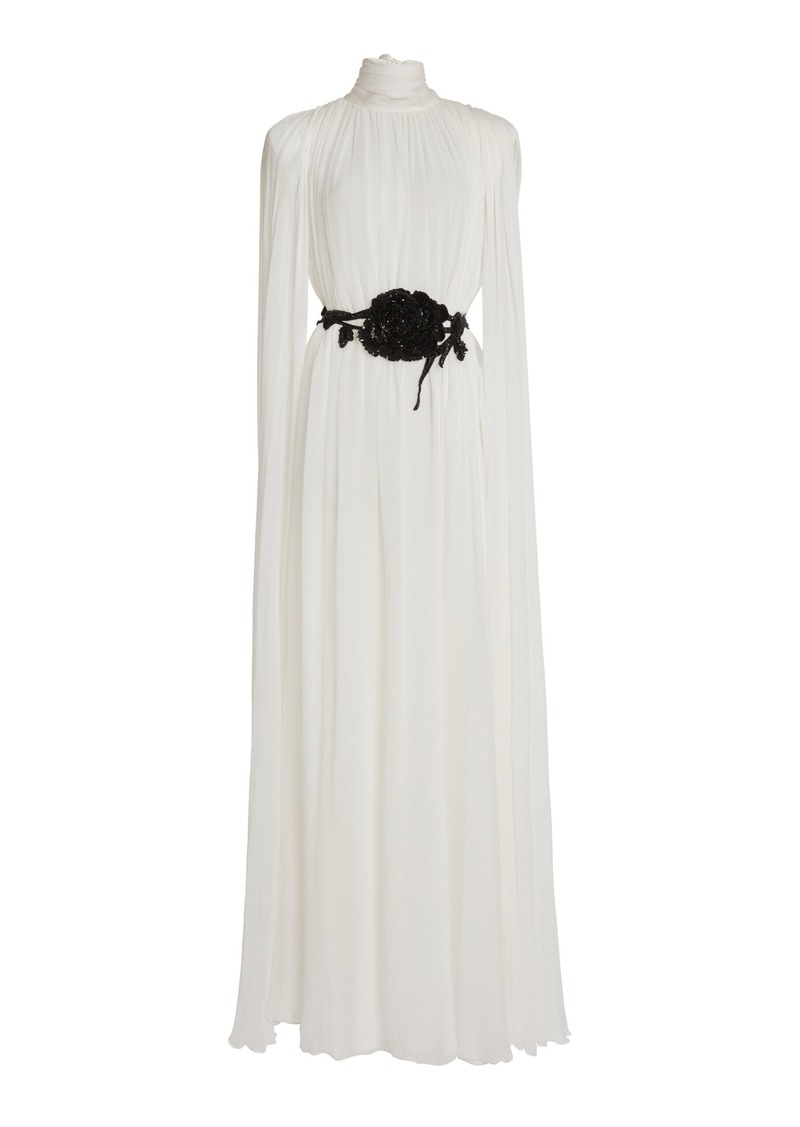 Zuhair Murad - Cape-Detailed Silk Chiffon Maxi Dress - White - FR 36 - Moda Operandi