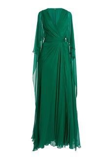 Zuhair Murad - Cape-Sleeve Silk Chiffon Maxi Dress - Green - FR 40 - Moda Operandi