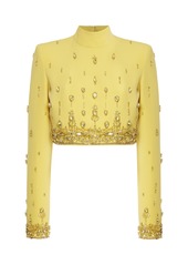 Zuhair Murad - Crystal-Embellished Cady Turtleneck Crop Top - Yellow - FR 36 - Moda Operandi