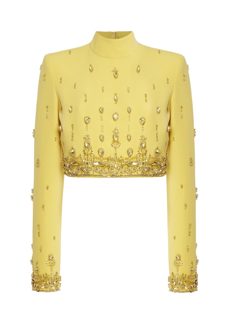 Zuhair Murad - Crystal-Embellished Cady Turtleneck Crop Top - Yellow - FR 38 - Moda Operandi