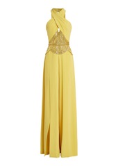 Zuhair Murad - Embellished Cady Halter Jumpsuit - Yellow - FR 38 - Moda Operandi