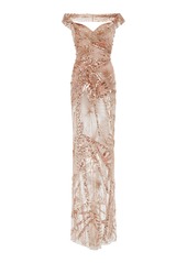 Zuhair Murad - Embellished Off-The-Shoulder Chiffon Maxi Dress - Neutral - FR 34 - Moda Operandi