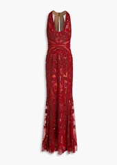 Zuhair Murad - Embellished silk-blend tulle and georgette gown - Burgundy - FR 38