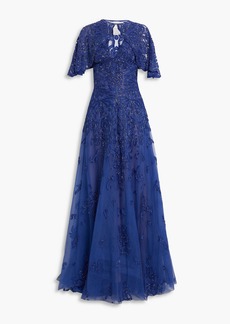 Zuhair Murad - Lace-trimmed embellished silk-blend tulle gown - Blue - FR 36