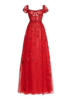 Zuhair Murad - Embroidered Chiffon Maxi Dress - Red - FR 46 - Moda Operandi