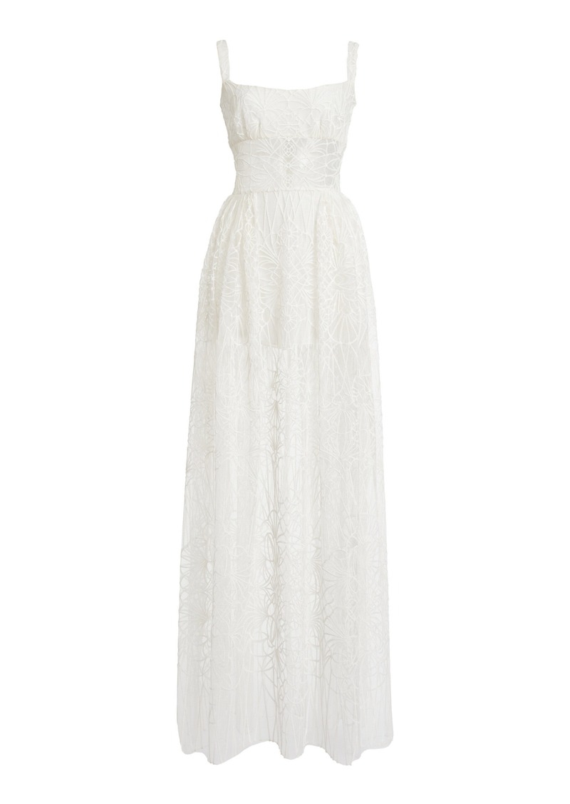 Zuhair Murad - Embroidered Tulle Maxi Dress - White - FR 34 - Moda Operandi