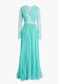 Zuhair Murad - Gathered silk-blend chiffon and lace gown - Blue - IT 44