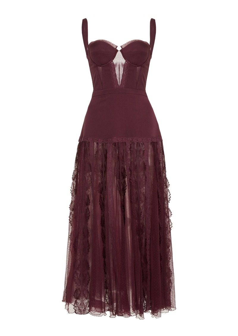 Zuhair Murad - Lace-Trimmed Plumetis Bustier Midi Dress - Purple - FR 36 - Moda Operandi