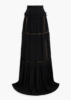 Zuhair Murad - Lace-trimmed tiered silk-blend chiffon maxi skirt - Black - FR 36