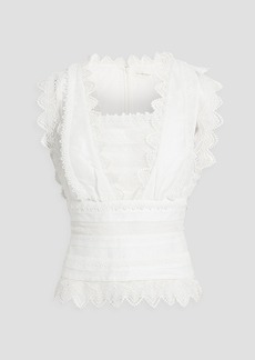 Zuhair Murad - Macramé lace-paneled cotton and silk-blend voile top - White - FR 40
