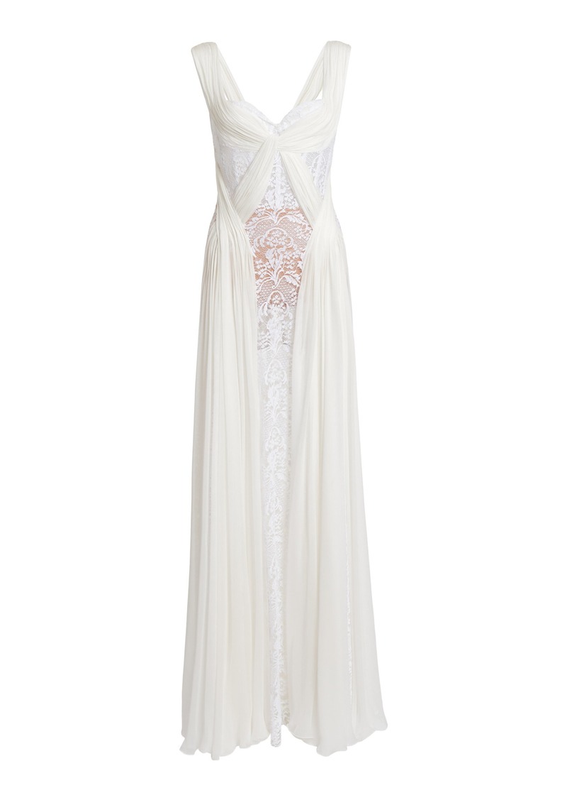 Zuhair Murad - Off-The-Shoulder Lace-Chiffon Gown - White - FR 34 - Moda Operandi