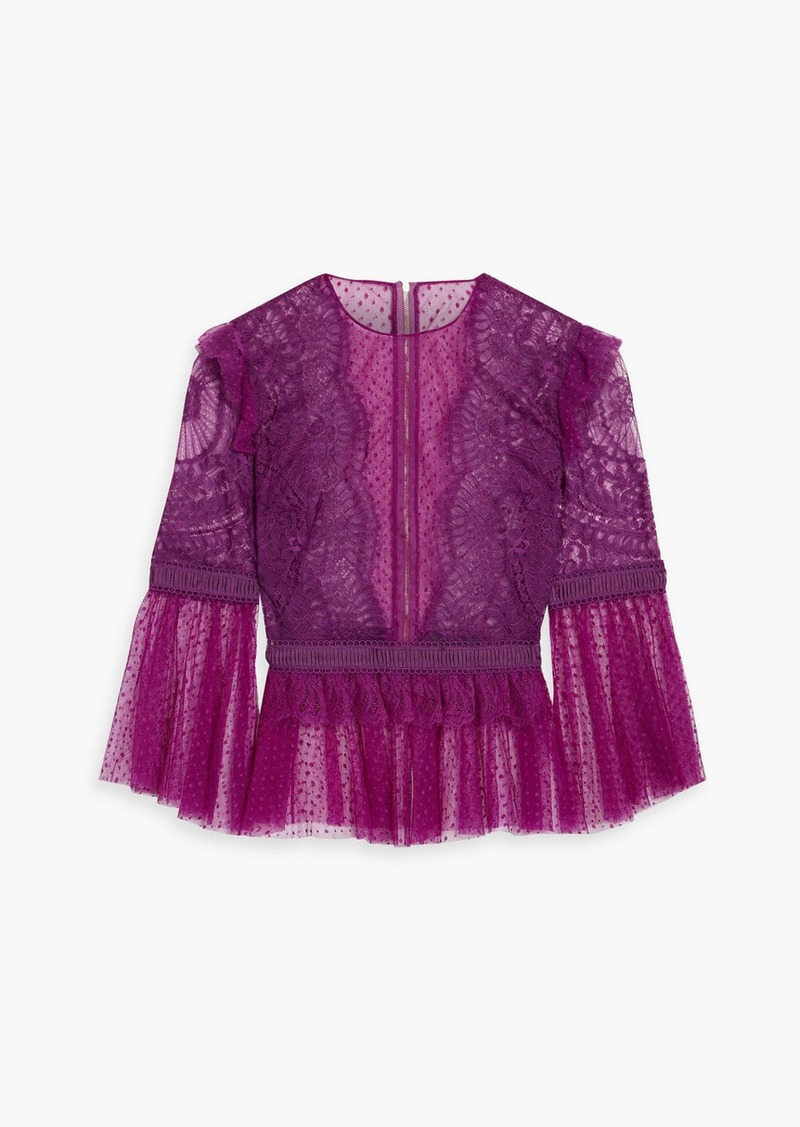 Zuhair Murad - Ruffled corded lace and point d'esprit blouse - Purple - FR 40