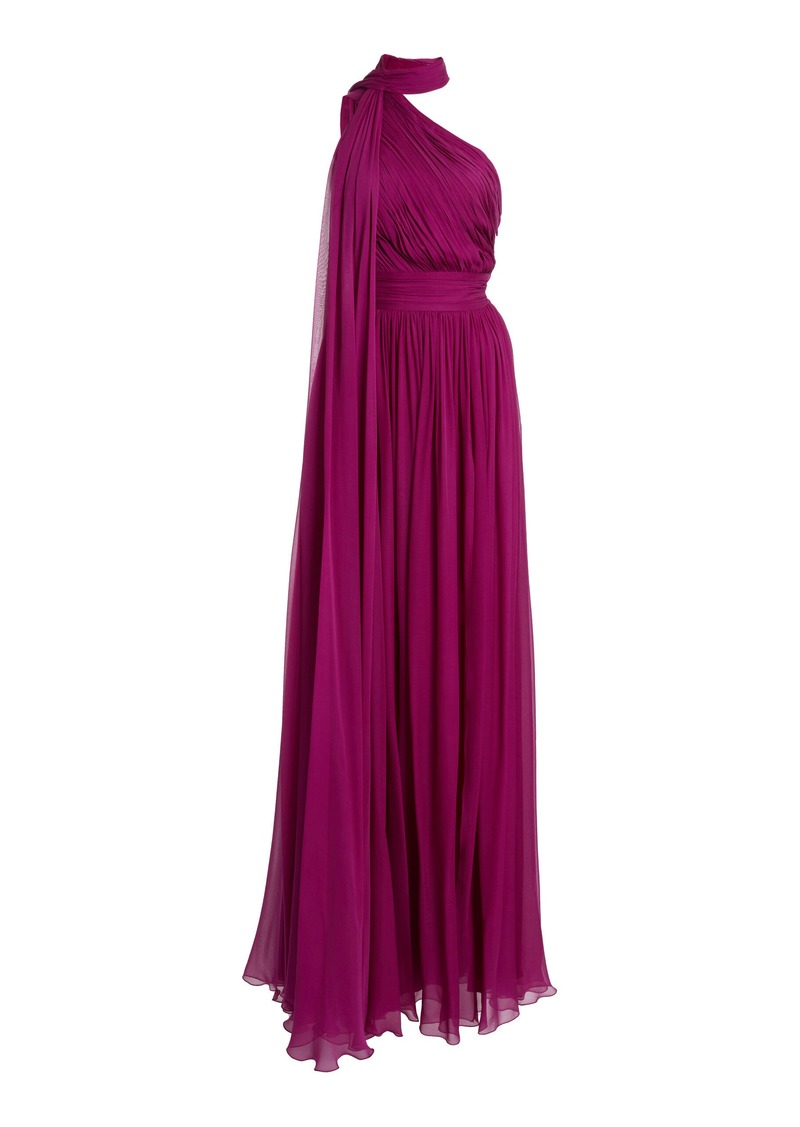 Zuhair Murad - Scarf-Detailed Silk Chiffon Maxi Dress - Purple - FR 34 - Moda Operandi