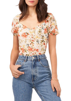 1.STATE Floral Sweetheart Neck Crop Top in White at Nordstrom
