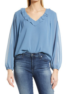 1.STATE Long Sleeve Ruffle Blouse in Porcelain Blue at Nordstrom
