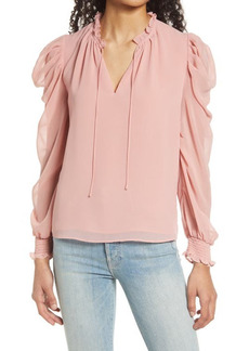 1.STATE Puff Shoulder Tie Neck Blouse in Pink at Nordstrom