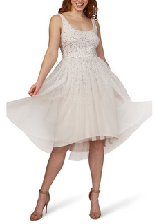 Adrianna Papell Beaded Mesh Fit & Flare Dress in Ivory at Nordstrom