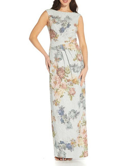 Adrianna Papell Floral Matelassé Column Evening Gown in Sky Blue Multi at Nordstrom