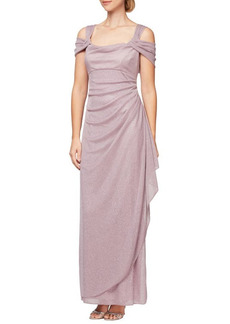 Alex Evenings Cold Shoulder Ruffle Glitter Gown in Mauve at Nordstrom
