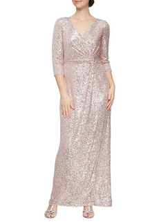 Alex Evenings Sequin Column Gown in Blush at Nordstrom