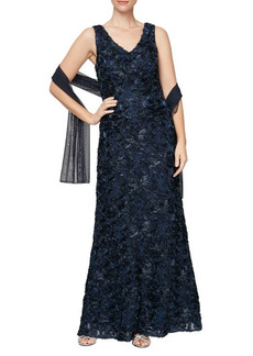 Alex Evenings Soutache Sleeveless Gown in Slate Blue at Nordstrom