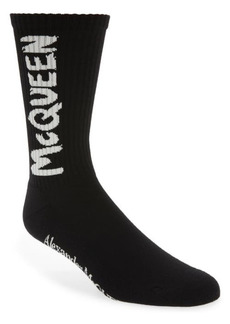 Alexander McQueen Graffiti Logo Crew Socks in Black/Ivory at Nordstrom