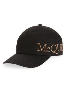 Alexander McQueen Men's Oversize Embroidered MCQ Baseball Cap in Black/Beige at Nordstrom