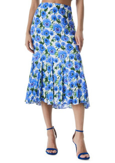 Alice + Olivia Jacqueline Floral Print Trumpet Skirt in Perfect Pansy at Nordstrom