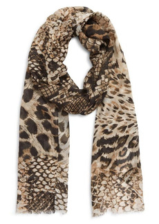 AllSaints Noche Mixed Print Fringe Scarf in Natural at Nordstrom