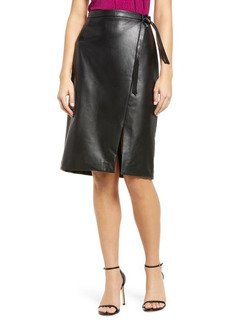 Anne Klein Faux Leather Wrap Skirt in Anne Black at Nordstrom