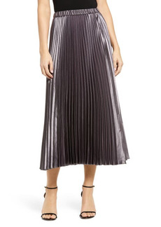 Anne Klein Pleated Satin Midi Skirt in Charcoal at Nordstrom
