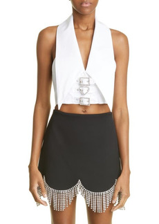 Area Crystal Buckle Cotton Crop Top in White at Nordstrom