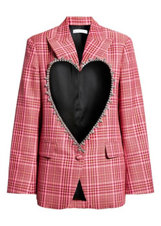 Area Heart Cutout Plaid Oversized Wool Blend Blazer in Pink/Yellow at Nordstrom