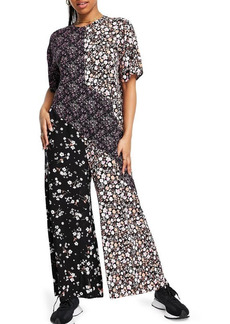 ASOS DESIGN Mixed Florals Wide Leg Jumpsuit in Pink Multi at Nordstrom