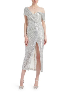 Badgley Mischka Collection Badgley Mischka Asymmetric One-Shoulder Sequin Evening Dress in Silver at Nordstrom