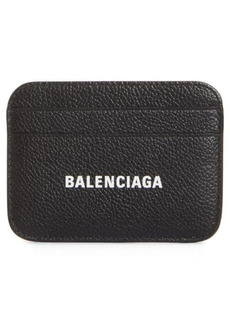 Balenciaga Cash Logo Leather Card Holder in Black/L White at Nordstrom